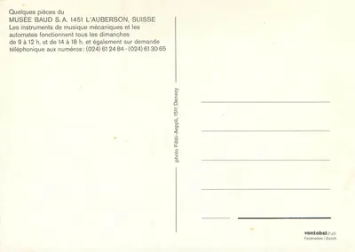 Muzeum Baud S.A. — Instrumenty i automaty mechaniczne — vontobel druck / Feldmeilen / Zurych — Rewers