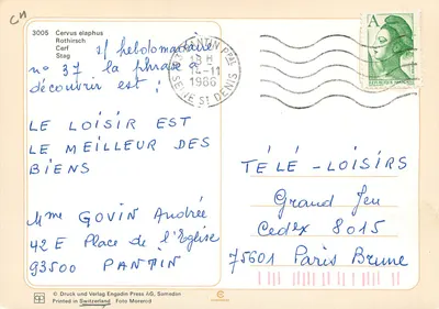 Cervo — Cervus elaphus — editor Engadin Press AG, n° 34 — Verso