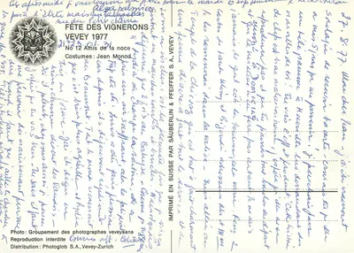 Festa dos Enólogos — Vevey 1977 — Trajes: Jean Monod — No 12 — Verso