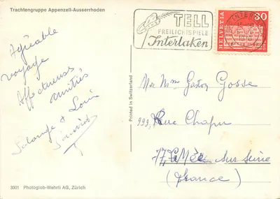 Festiwal strojów Appenzell-Ausserrhoden — Interlaken — Photoglob-Wehrli AG, Zürich, n°3301 — Rewers