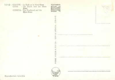 Genebra - A Baía e o Monte-Blanco — Éditions Pierre Jaeger & Fils SA, n° 7113 — Verso