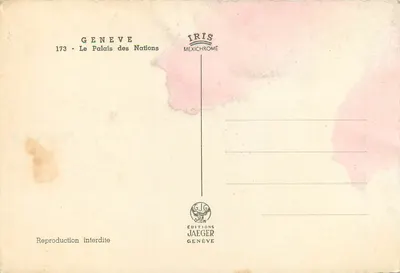 El Palacio de las Naciones — Ginebra — Ediciones Jaeger n°173 — Reverso