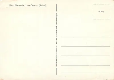 Hôtel Cornavin — Genève — Imprimerie Kleiner, Berne — Rückseite