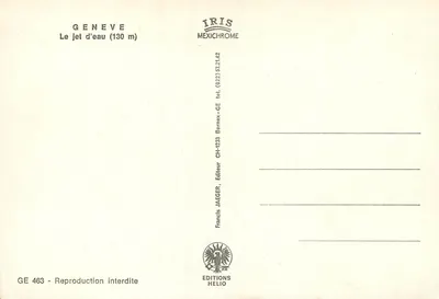 Genève — Het Waterfontein (130 m) — Uitgaven Helio, serie GE 463 — Achterkant