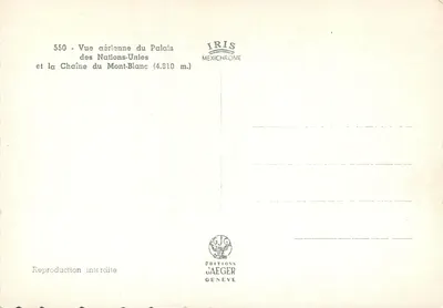 Pałac Organizacji Narodów Zjednoczonych — Widok z powietrza — Éditions Jaeger Genève — Rewers