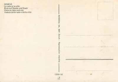 Genève — vue sur le lac et la ville — ROWWESA SA, 8031 Zurich — Verso