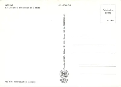 Genebra — O Monumento Brunswick e a Baía — Edições Helio — Verso