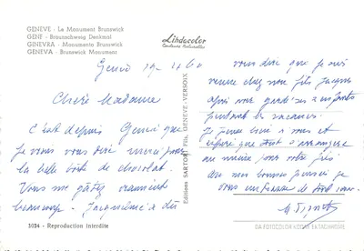 Genebra — O Monumento Brunswick — Edições Sartori-Versoix, n° 3034 — Verso