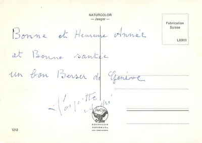 Genewa w kwiatach — Wydawnictwo Jaeger, nr 1212 — Rewers