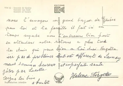 Geneva — colagem de paisagens e monumentos — Editions Coloris, n° 5534 — Verso