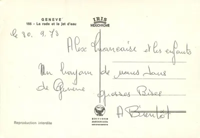 Geneva — The harbor and the water jet — Jaeger & Cie Editions, no. 166 — Back