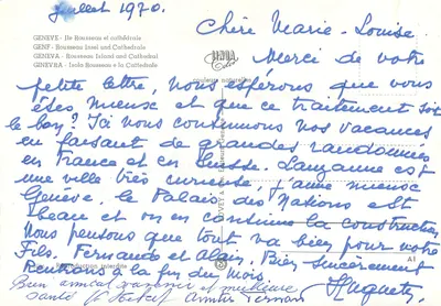 Île Rousseau et cathédrale — Genève — éditeur Ginevra & Cie, n° A1 — Verso