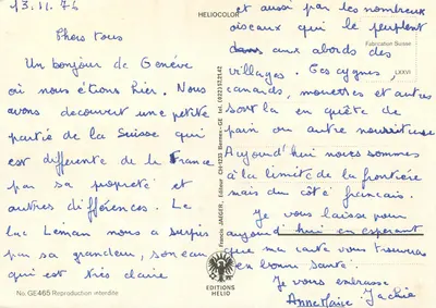 Recuerdo de Ginebra — Héliocolor, edición Jäeger, n° GE465 — Reverso
