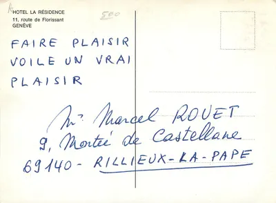 Hotel 'La Résidence' — Ginevra — editore sconosciuto, numero di serie non visibile — Verso