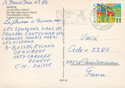 O Jato d'Água — Genebra — editor Du Greco SA, n° 82 — Verso