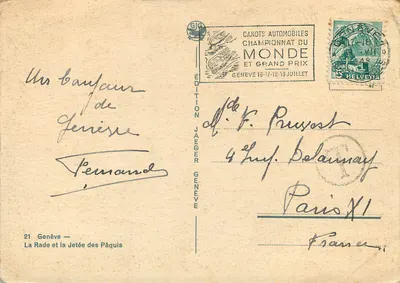 Genève — La Rade et la Jetée des Pâquis — Édition Jaeger — Verso