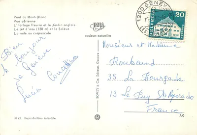 Ginevra — vista aerea e panoramica — BOVEY & Cie, Editori, Ginevra, n° 3194 — Verso