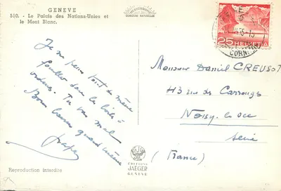 Genebra — O Palácio das Nações e o Monte Branco — Edições Jaeger, n° 510 — Verso
