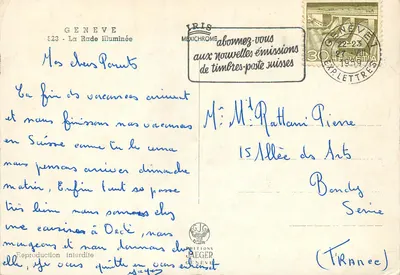 Genève - La Rade illuminée — Éditions Jaeger, n° 523 — Verso