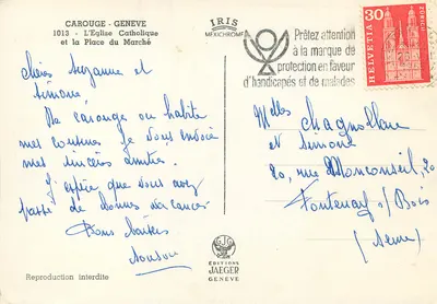 Carouge - A Igreja Católica e a Praça do Mercado — Edições Jaeger, n° 1013 — Verso