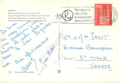 Genewa — Pomnik Brunswicka i widok na miasto — BOVEY & Cie, Wydawcy, nr 2989 — Rewers