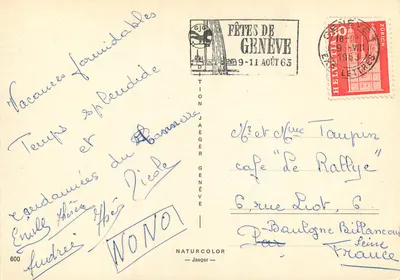 Ginevra — Ricordo di Ginevra — edizione Jaeger n°600 — Verso