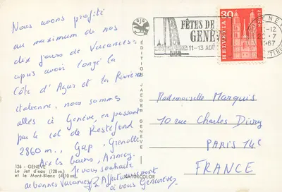 Le Jet d'eau — Genève — Édition Jaeger n°126 — Verso