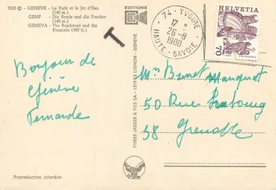 Genève - La Rade et le Jet d'Eau — Éditions Coloris, n° 7020 — Verso