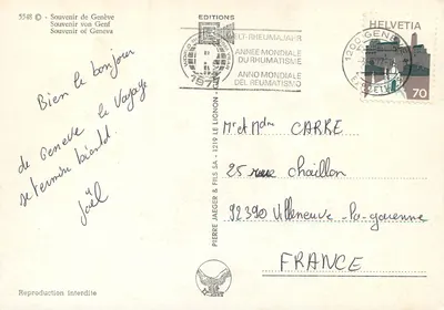 Genève — panoramische uitzicht — Edities RheumaJahr — Achterkant