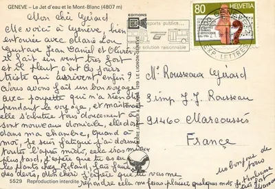 Geneve — Le Jet d'eau et le Mont-Blanc (4807 m) — Editions Cours — Verso
