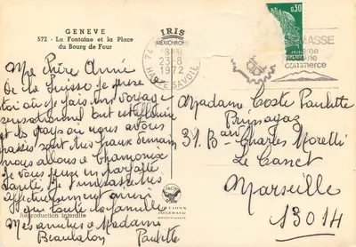 Fontaine do Bourg de Four — Genebra — Edições Jauger & Cie — Verso