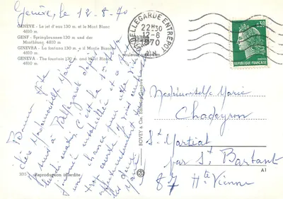 Genève — o jato d'água e o Monte Branco — editor BOVEY & Cie, n°3015 — Verso