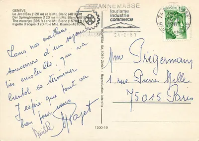 Geneva — Jet d'Eau and Mont Blanc — publisher ROWESA SA — Back