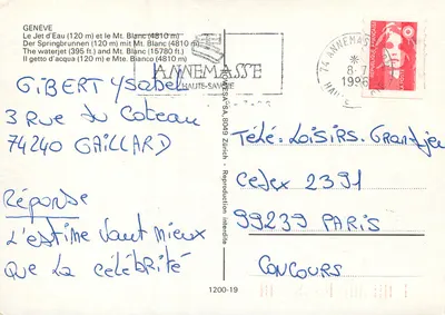 Wodospad w Genewie — widok panoramiczny z flagami — wydawca BOUCES-SA, n°1200-19 — Rewers