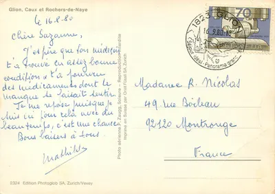 Glion, Caux e Rochers-de-Naye — Panorama — Edition Photoglob SA, Zurique/Vevey — Verso