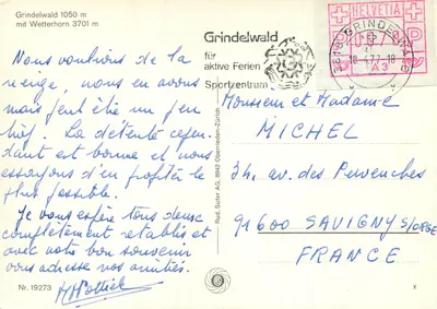 Grindelwald — zimowa sceneria z Wetterhorn — wydawca Rud. Suter AG, nr 19273 — Rewers