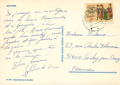 Żywiołana ulica w Gruyères — Rosellerie St Georges — Marcel Rouge, Lausanne, nr 31.179 — Rewers