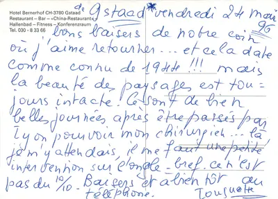 Hotel Bernerhof Gstaad — vista externa, interna e cozinha — editor não identificado — Verso