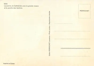 Lausanne, Katedra z dużą rożną i portalem Apostołów — Wydawnictwo PERROCHET, nr 5510 — Rewers