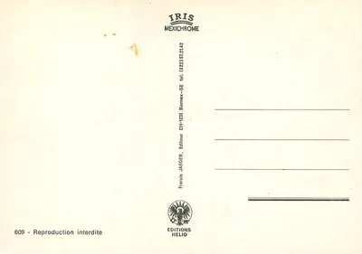Lausanne - Ouchy — widok panoramiczny i jezioro z łabędziami — wydawca Iris Mexichrome, n°609 — Rewers