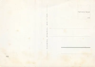 Lausanne-Ouchy — widok panoramiczny z zasnieżonymi górami i kościołem — Wydawnictwo Jaeger Genève — Rewers