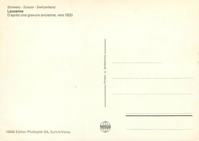 Lausana — vista panorâmica — Edition Photoglob SA, Zurich/Vevey, n°10220 — Verso