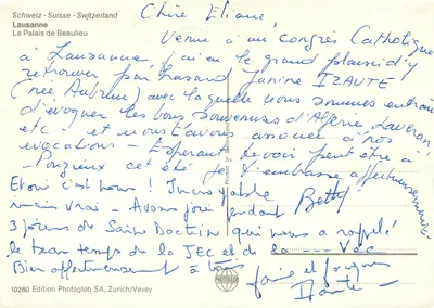 Pałac Beaulieu w Lausannie — Wydawca Photoglob SA, Zurych/Vevey, nr 10280 — Rewers
