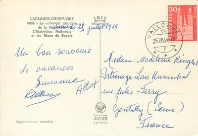 Lausanne-Ouchy-Vidy — Het rotonde kruispunt van de Médiathèque en de Alpen van Savoie — Uitgave Jaeger Genève — Achterkant