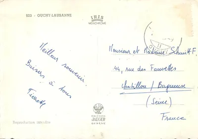 Ouchy-Lausanne — widok ulicy z pałacem — Éditions Jaeger — Rewers