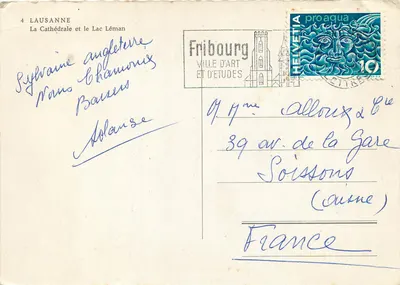 Lausanne — Catedral e Lago Léman — Fribourg Ville d'Art et d'Études — Verso