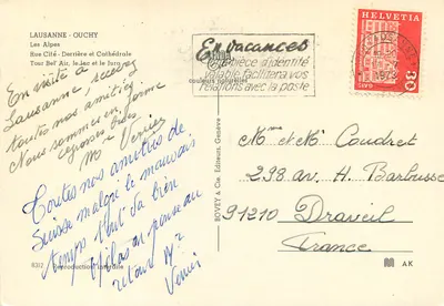 Lausanne-Ouchy — vista do lago e das montanhas — Bovey & Cie, Editores — Verso