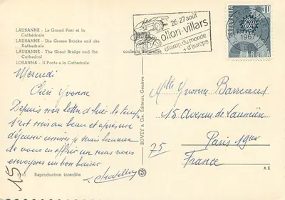 Lausanne - Duży Most i Katedra — BOVEY & Cie, Wydawcy, Genewa, nr 8945 — Rewers