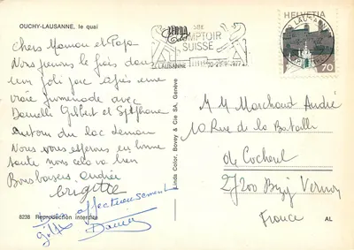 Ouchy-Lausanne — nabrzeże z statkiem Enry-Dunan — wydawca Linda Color & Cie SA, nr 8238 — Rewers