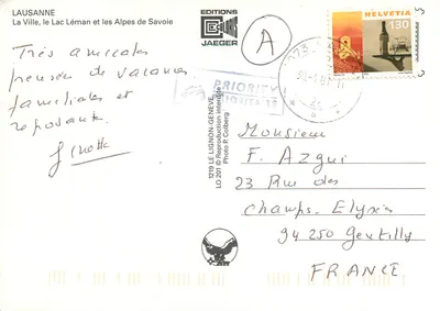 Lausanne — La Ville, le Lac Léman et les Alpes de Savoie — Éditions Coloris Jaeger, n° 1219 — Rewers